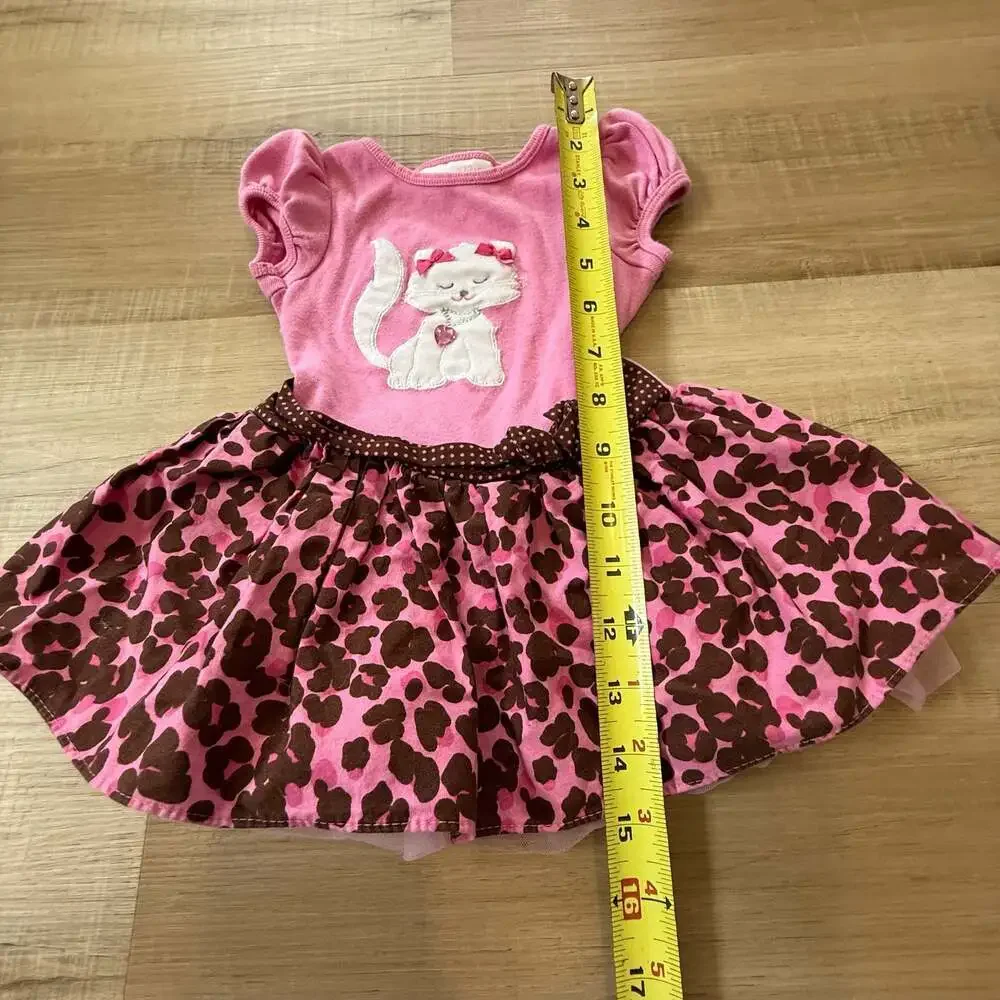 Vintage Bonnie Baby Pink Kitty Cat Leopard Tutu Print Dress
